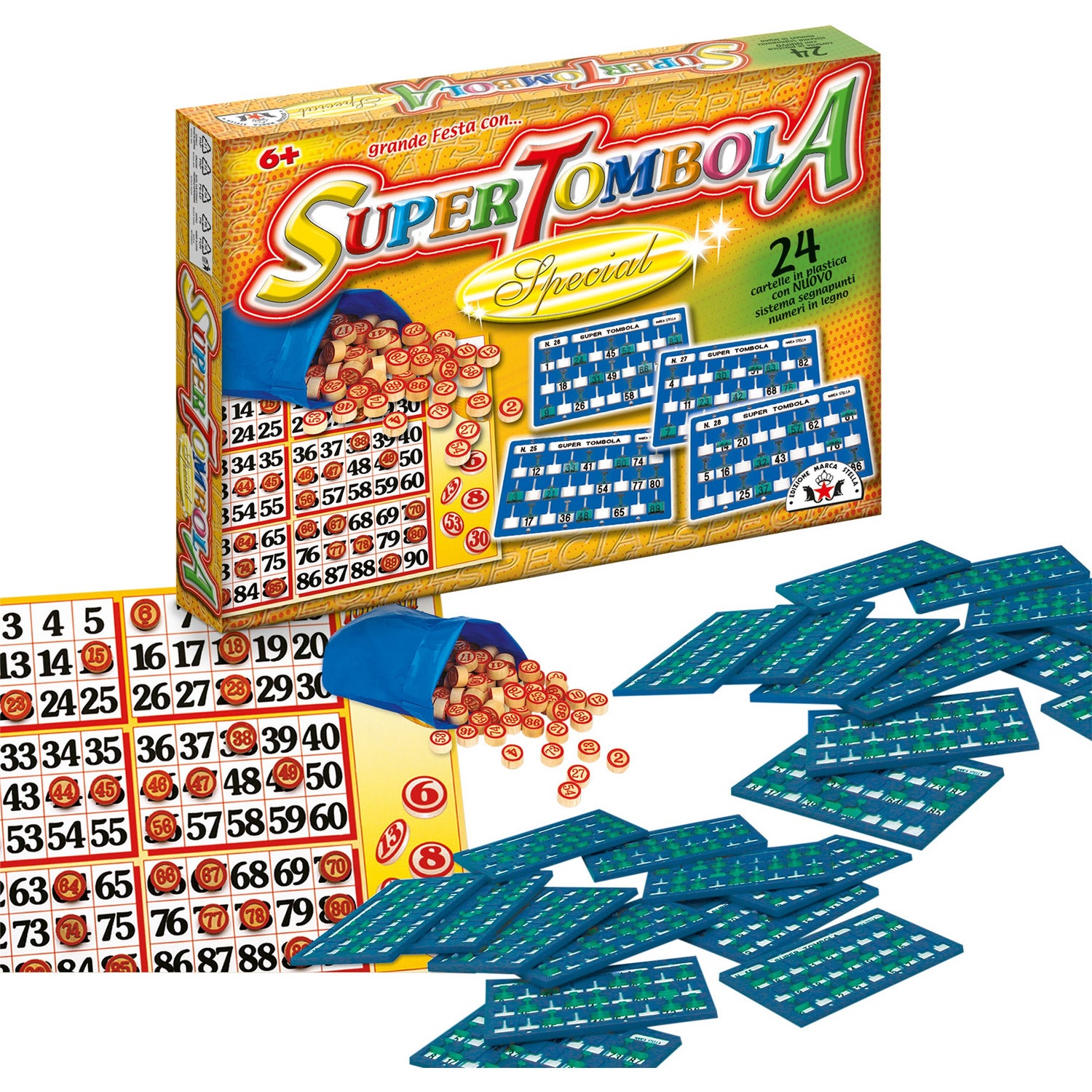 EDIZIONE MARCA STELLA - Super Tombola Special 24 cartelle - Gioco Classico da Tavolo